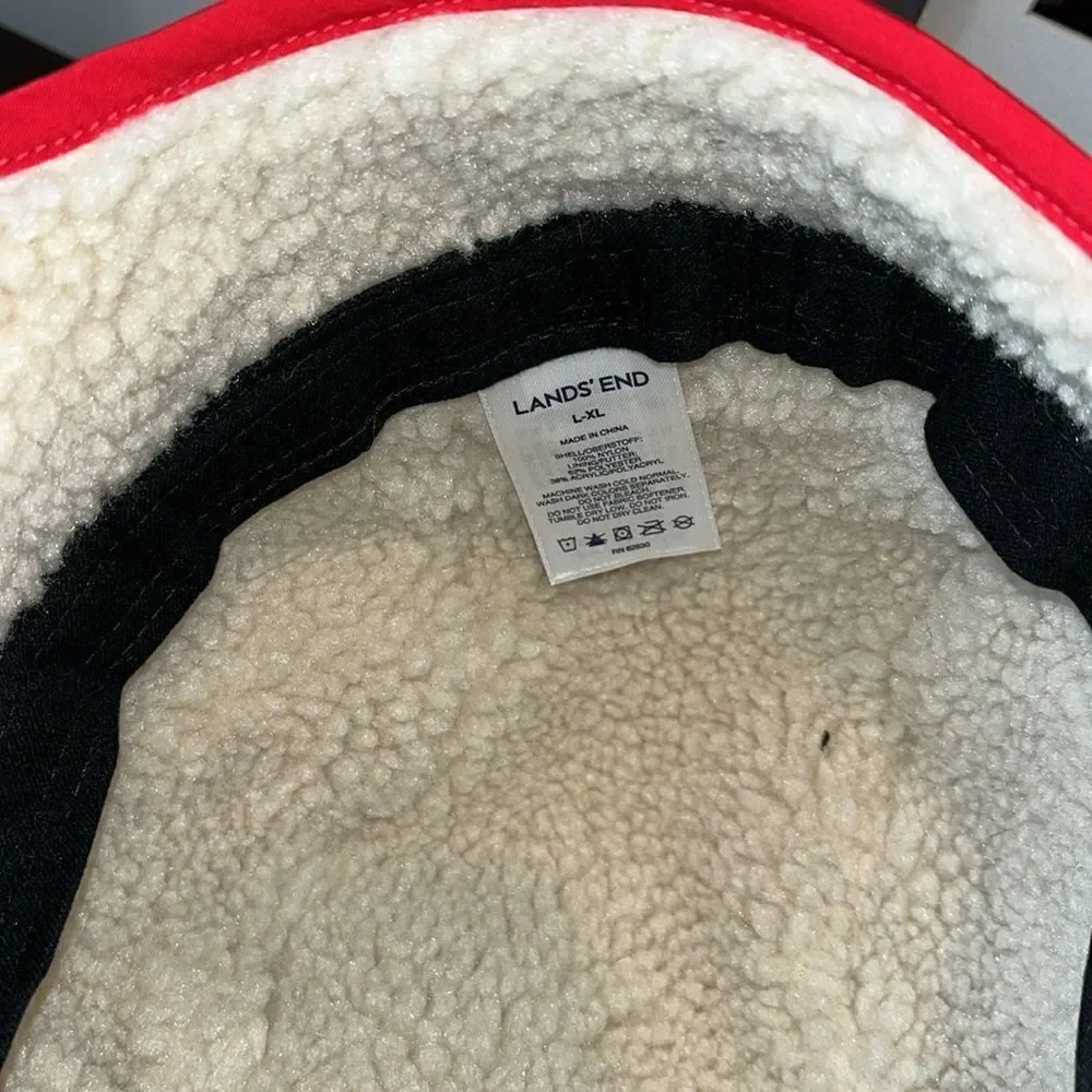 Lands' End Elmer Fudd Sherpa shearling Red Cap w/snap down flap Outdoor Hat L/XL